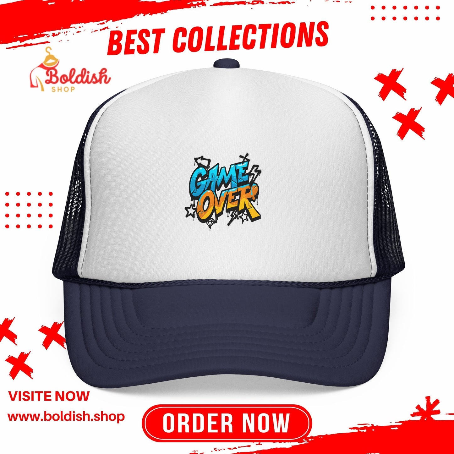 Game Over Trucker Cap, Fun Hat for Gamers, Retro Cap for Outdoor Events, Gift for Video Game Lovers, Stylish Sun Protection
