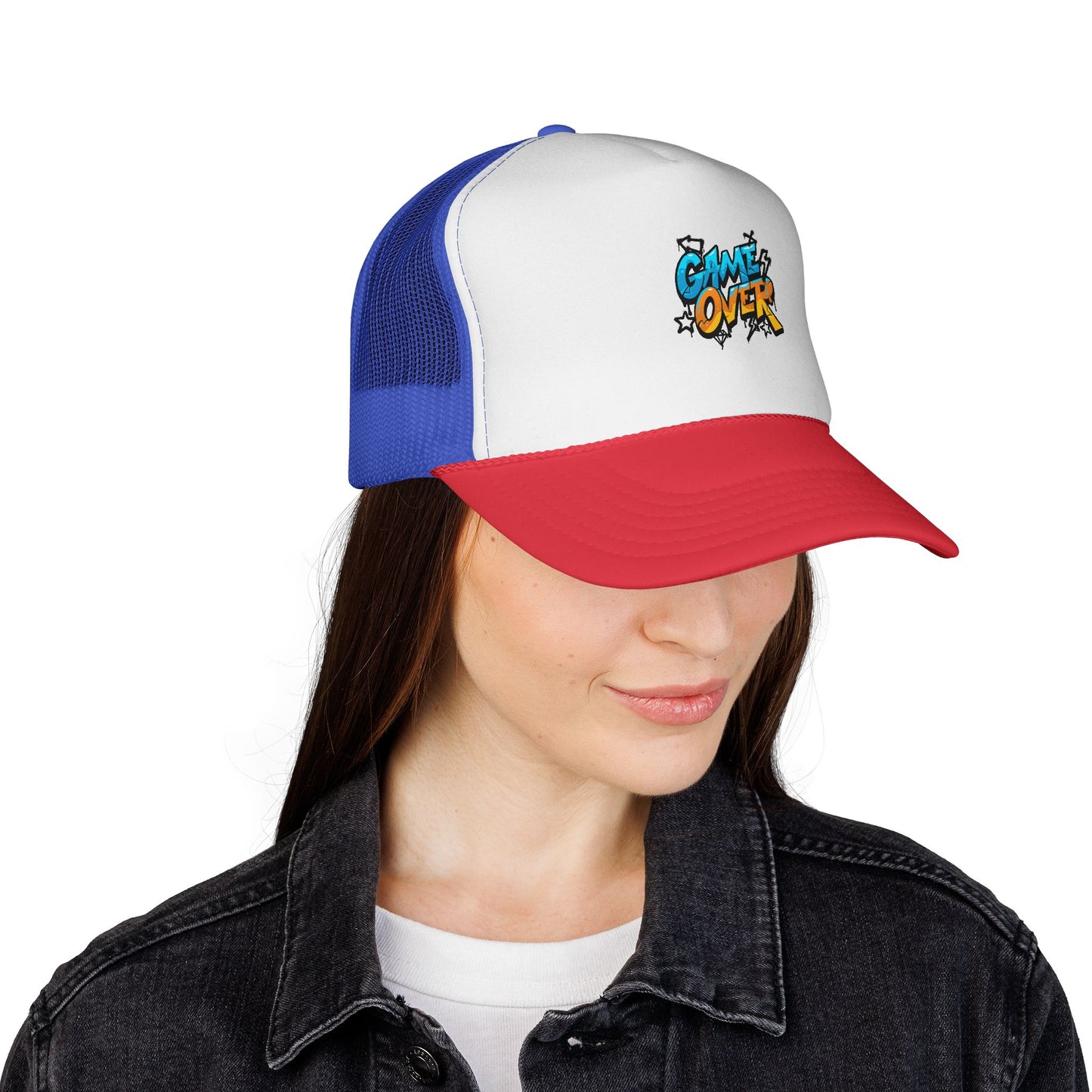 Game Over Trucker Cap, Fun Hat for Gamers, Retro Cap for Outdoor Events, Gift for Video Game Lovers, Stylish Sun Protection