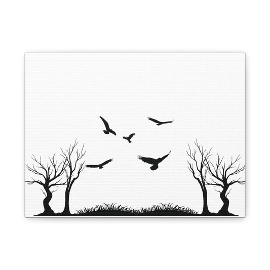 Black Tree Silhouette Canvas Art, Nature Wall Decor, Bird Statement Piece, Minimalist Home Decor, Gift for Nature Lovers