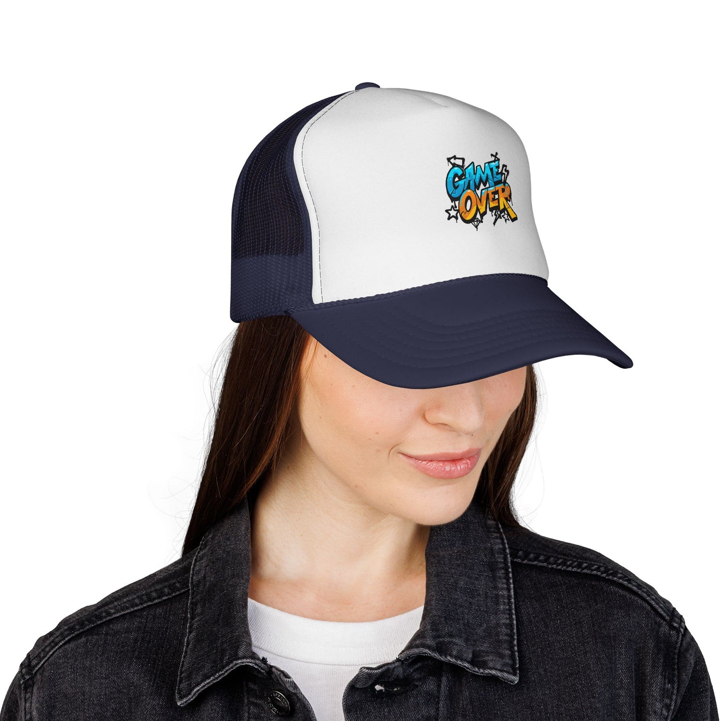 Game Over Trucker Cap, Fun Hat for Gamers, Retro Cap for Outdoor Events, Gift for Video Game Lovers, Stylish Sun Protection