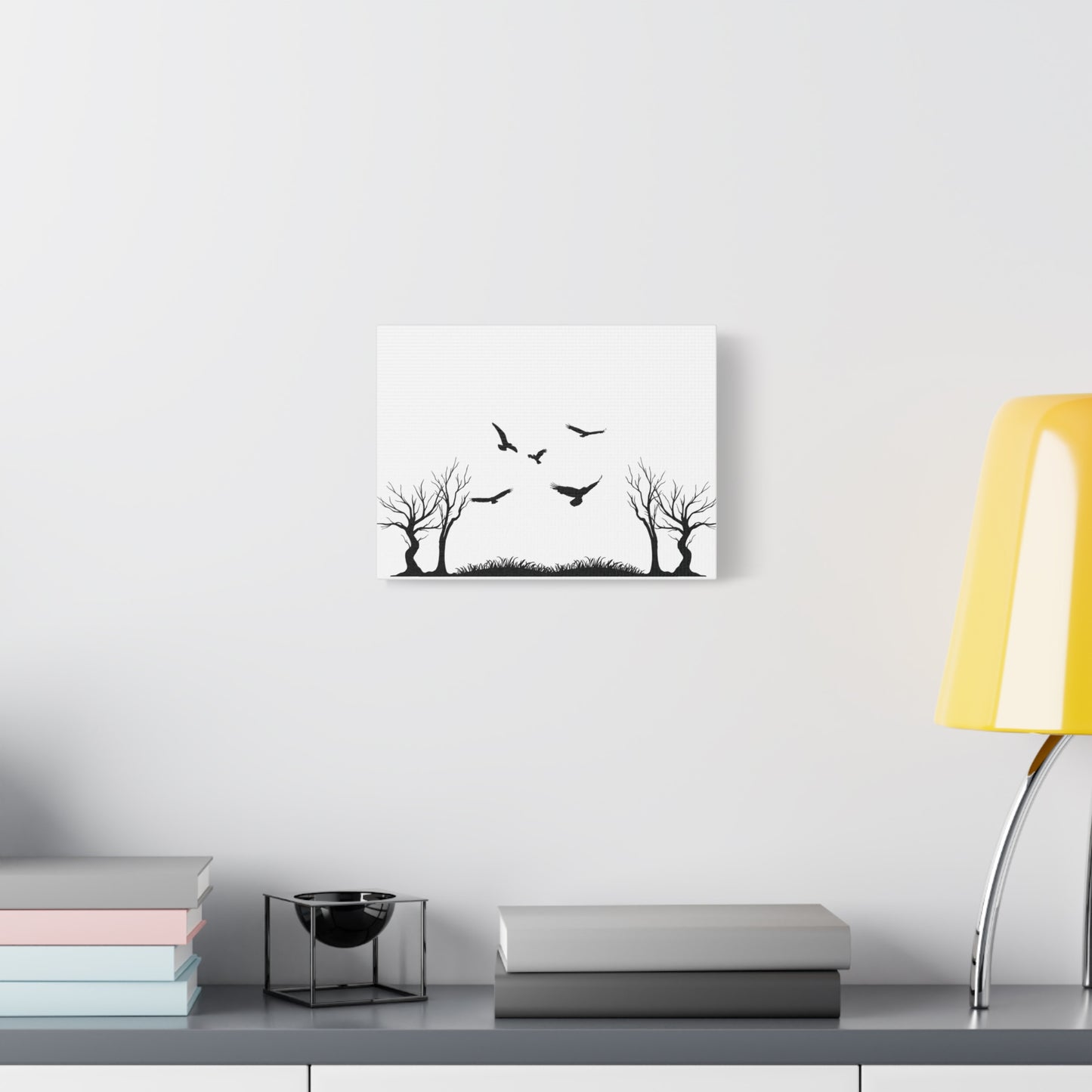 Black Tree Silhouette Canvas Art, Nature Wall Decor, Bird Statement Piece, Minimalist Home Decor, Gift for Nature Lovers
